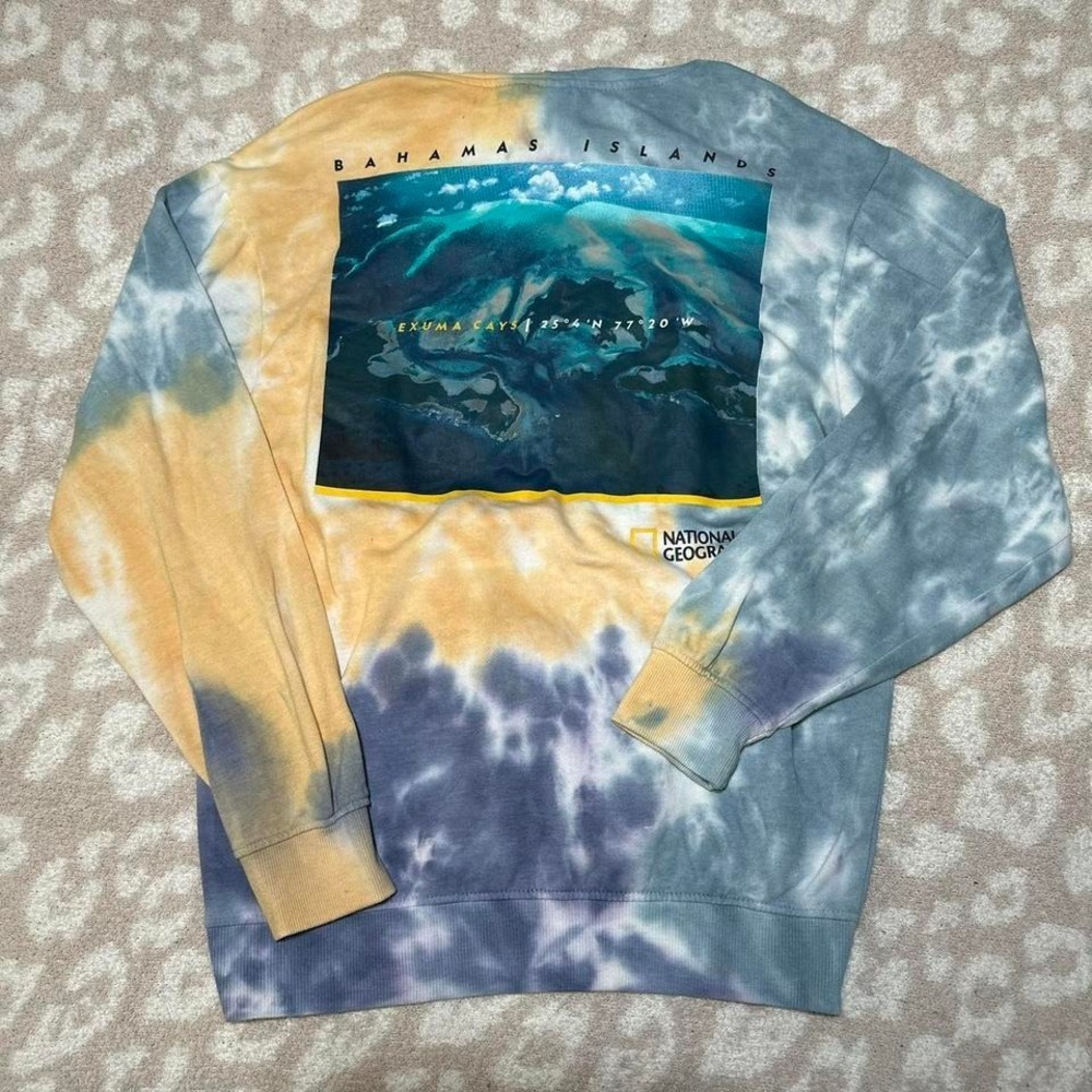National Geographic Hoodie‎ Tie Dye Bahamas Exuma Cays Blue Yellow M
